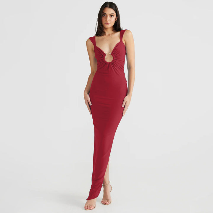 Elegant Ruched Cutout Maxi Dress