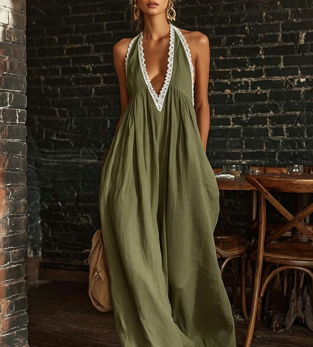 Boho Lace Halter Maxi Dress