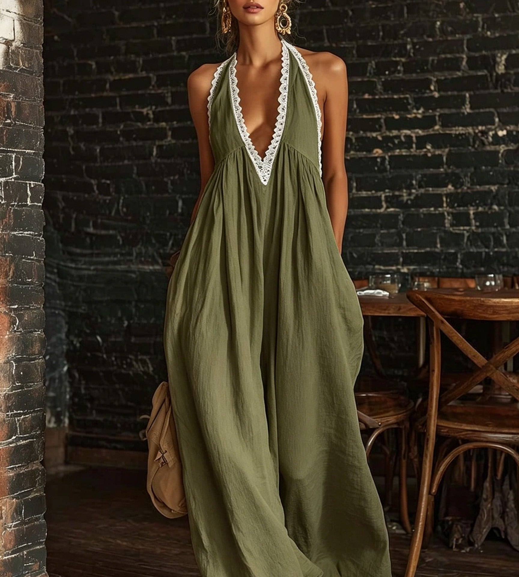 Boho Lace Halter Maxi Dress