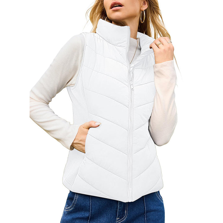 VISSONG Women’s Chevron-Quilted Stand-Collar Zip Vest