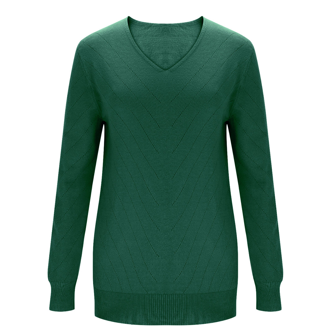 VISSONG Women’s Chevron Pointelle V-Neck Knit Sweater