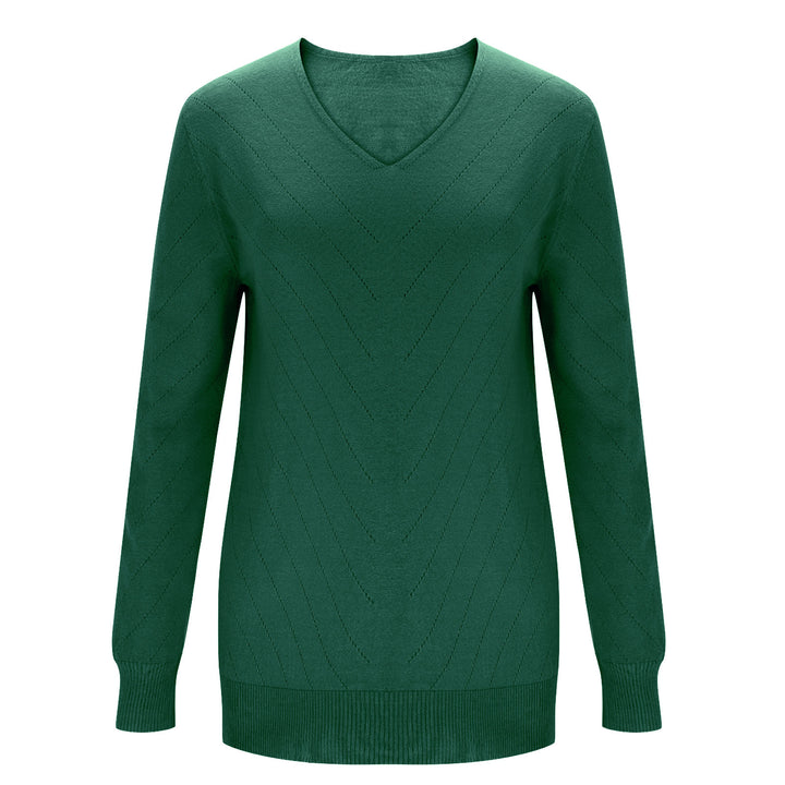 VISSONG Women’s Chevron Pointelle V-Neck Knit Sweater