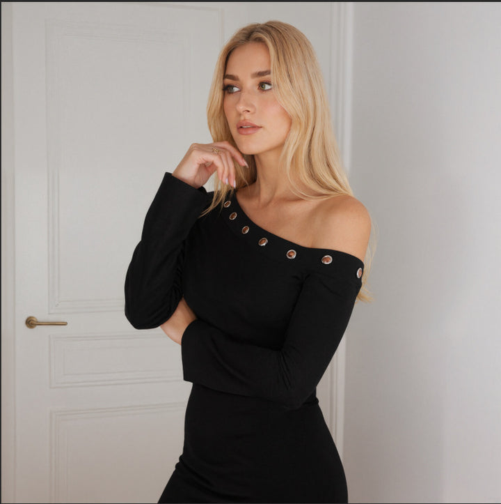 VISSONG Women’s Eyelet One-Shoulder Bell-Sleeve Mini Dress