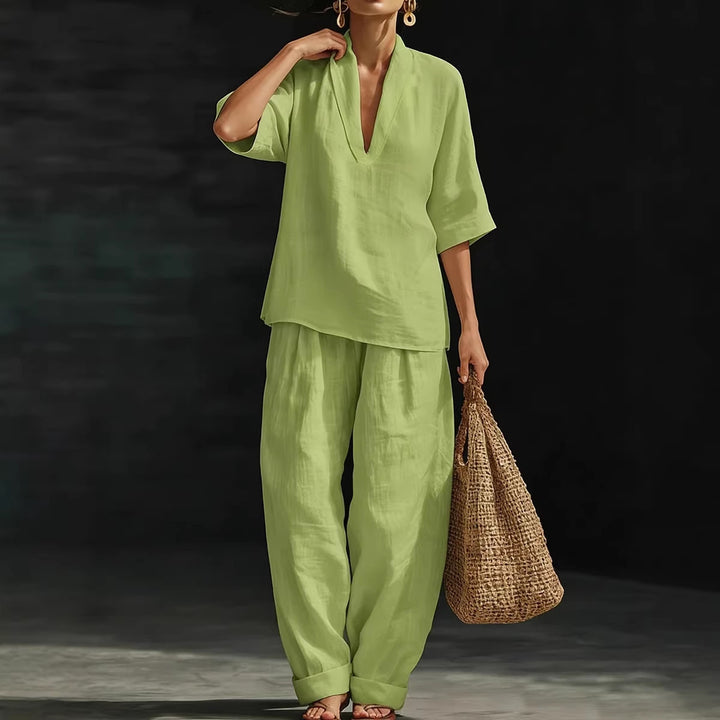 Women’s V Neck Loose Linen Set