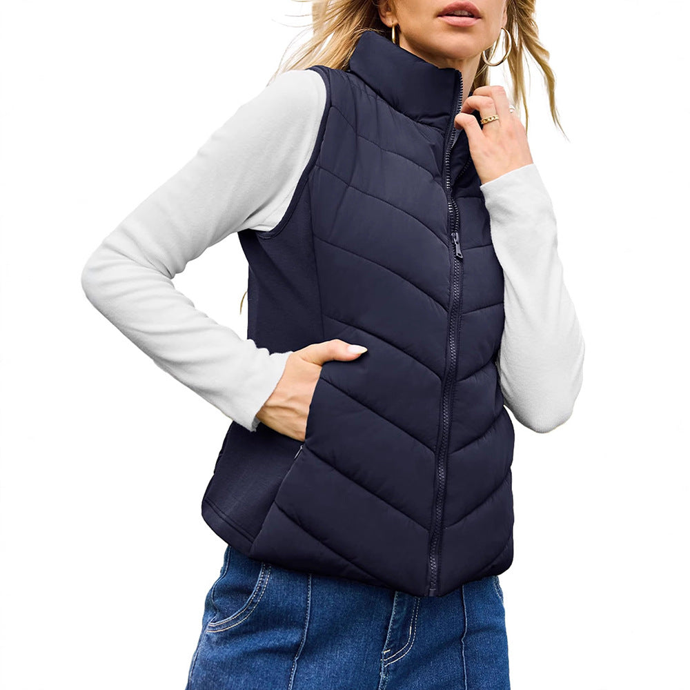 VISSONG Women’s Chevron-Quilted Stand-Collar Zip Vest