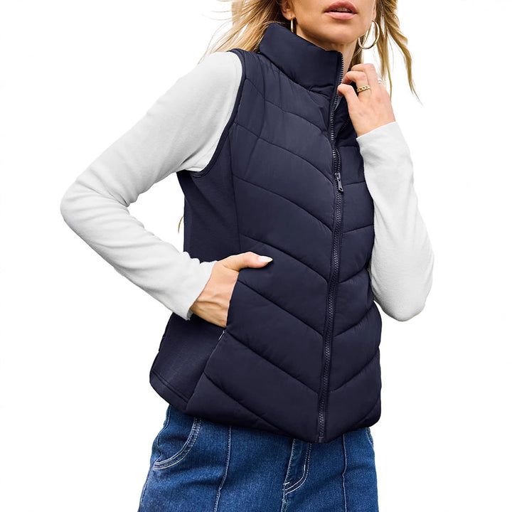 VISSONG Women’s Chevron-Quilted Stand-Collar Zip Vest