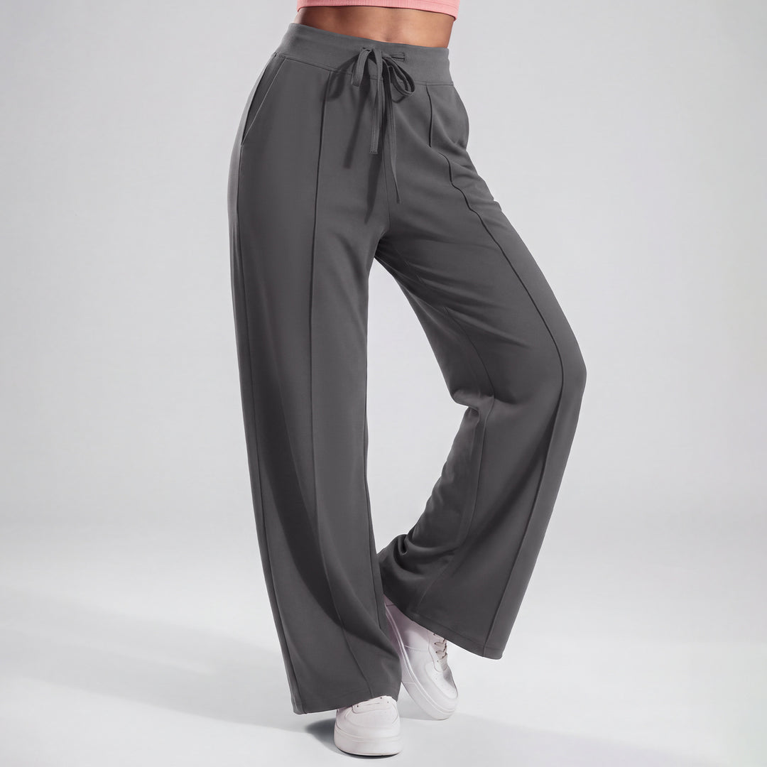 VISSONG Women’s Drawstring Front-Seam Wide-Leg Pants