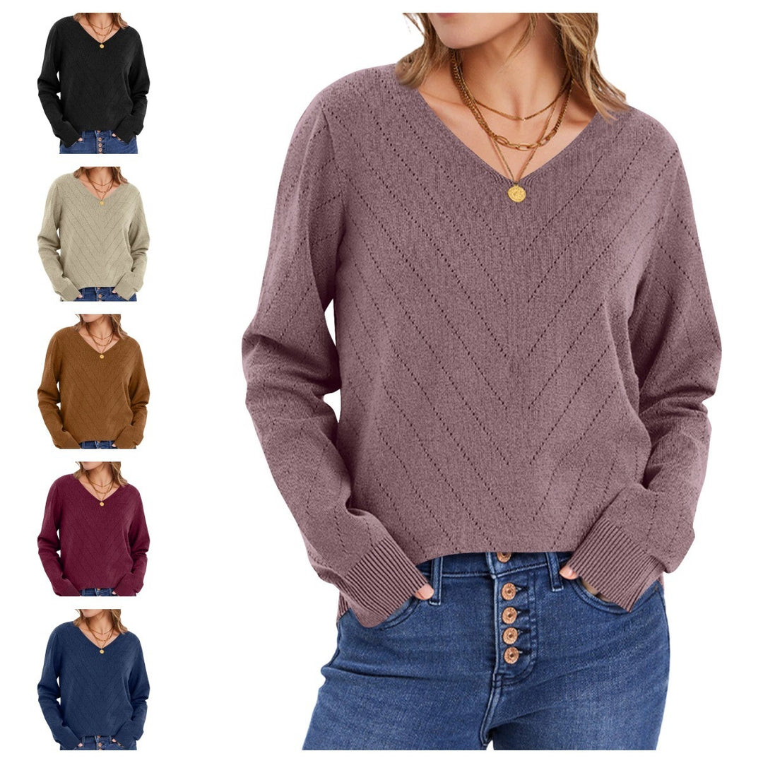 VISSONG Women’s Chevron Pointelle V-Neck Knit Sweater