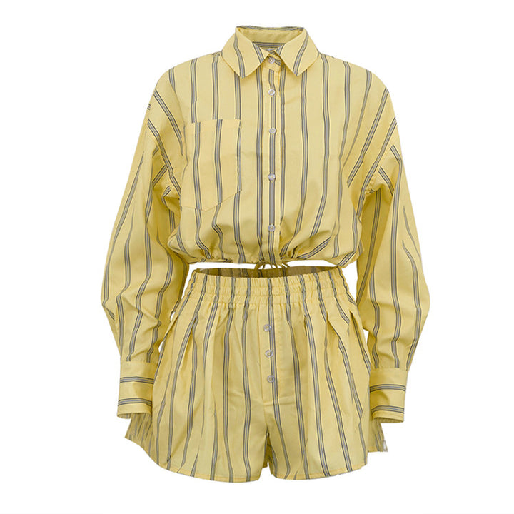 Striped Cropped Shirt &amp; Shorts Set