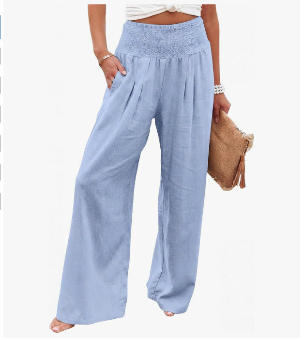 VISSONG Women’s Smocked High-Waist Pleated Palazzo Pants