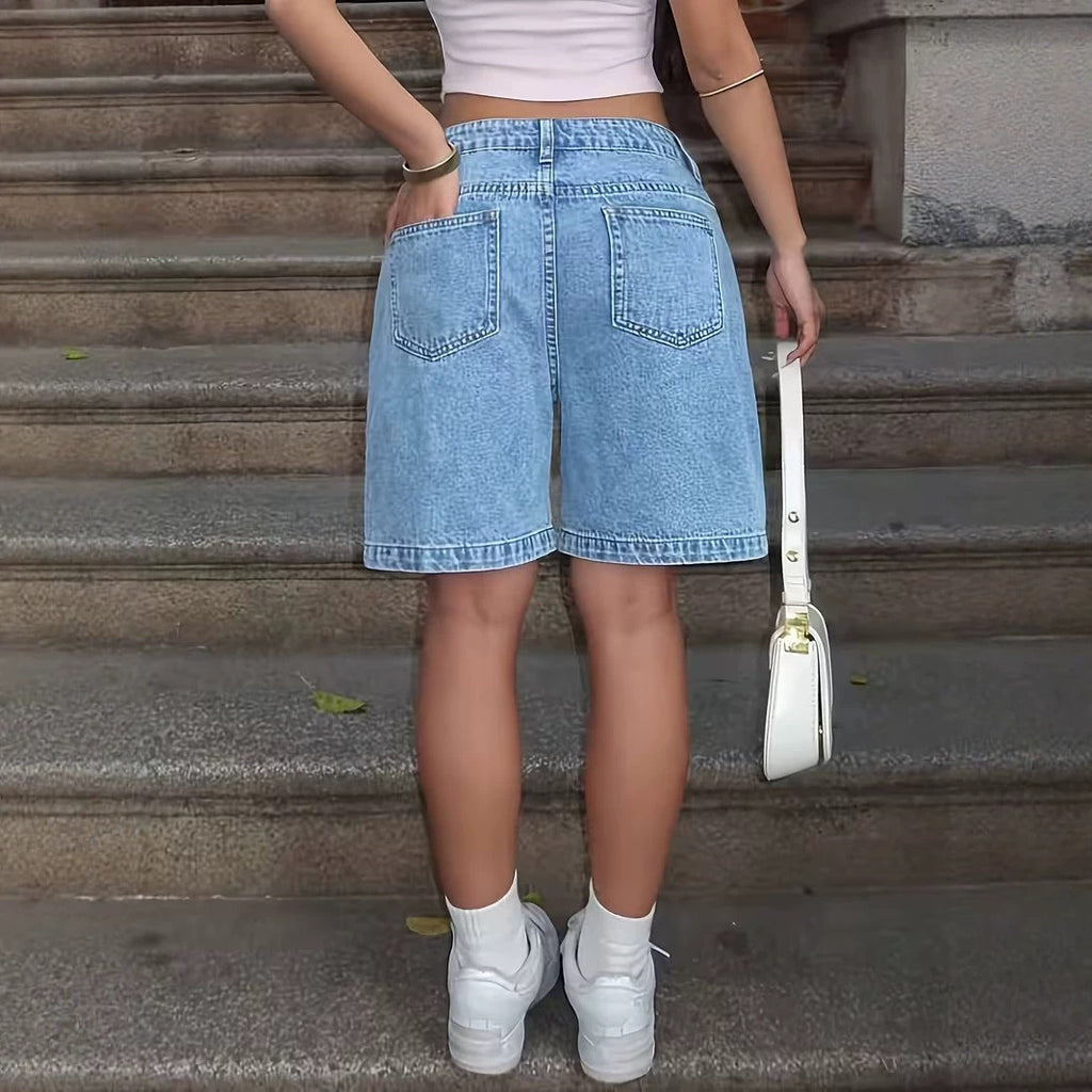 Casual High Waist Denim Bermuda Shorts