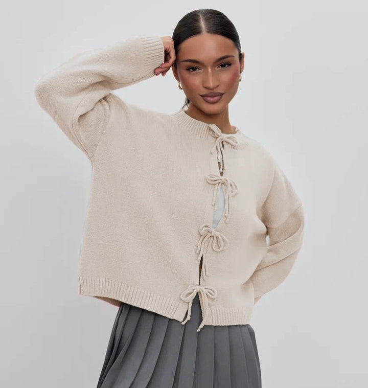 VISSONG Women’s Tie Front Cropped Knit Cardigan