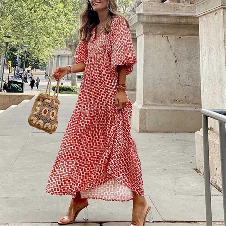 VISSONG Women’s Boho Print Balloon-Sleeve Tiered Maxi Dress
