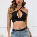 Cross-Front Keyhole Halter Crop Top