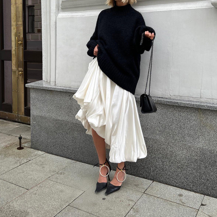 Flowing Satin A-Line Maxi Skirt