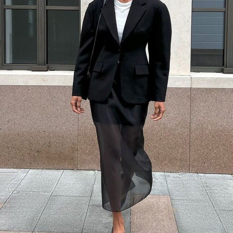 Sheer Overlay High-Waist Maxi Skirt