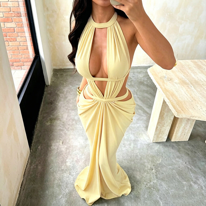 VISSONG Halter Cutout Maxi Dress