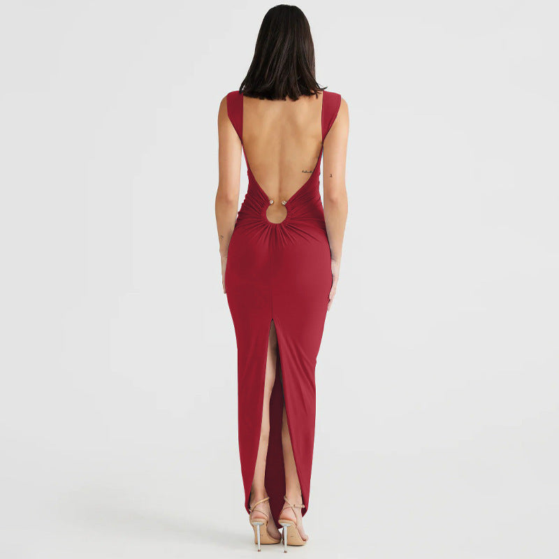 Elegant Ruched Cutout Maxi Dress