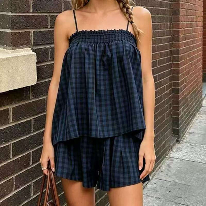 VISSONG Women’s Gingham Smocked Ruffle Camisole