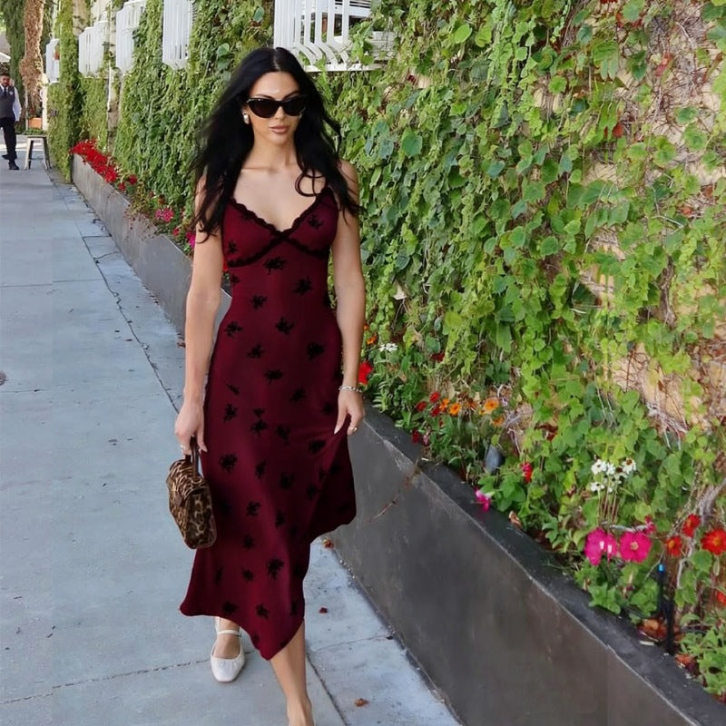 Lace-Trim Floral Slip Maxi Dress