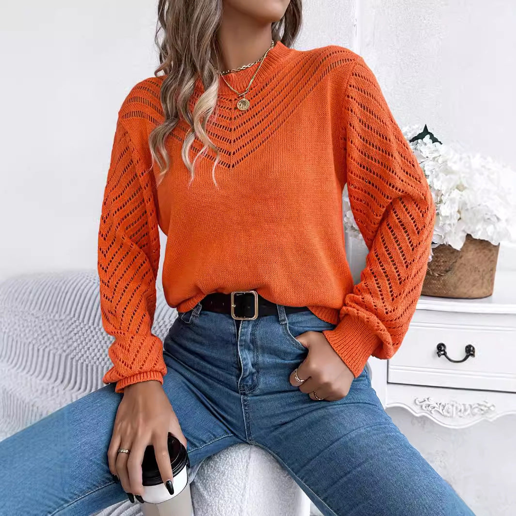 Women’s Chevron Openwork Balloon-Sleeve Sweater