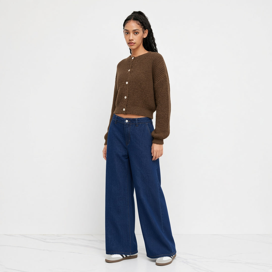 VISSONG Women’s Soft Textured Button-Front Cropped Cardigan