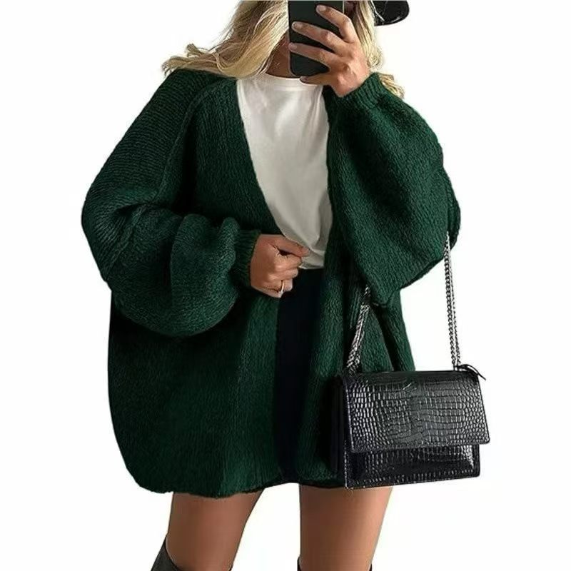 Women’s Oversized Balloon-Sleeve Open-Front Cardigan
