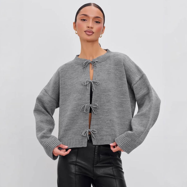 VISSONG Women’s Tie Front Cropped Knit Cardigan