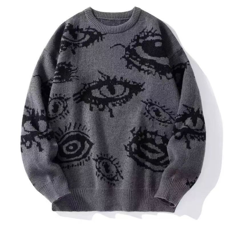 VISSONG Abstract Eye Motif Relaxed Knit Sweater