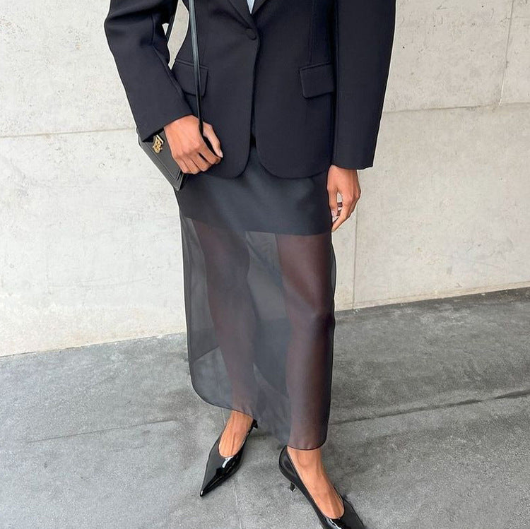 Sheer Overlay High-Waist Maxi Skirt