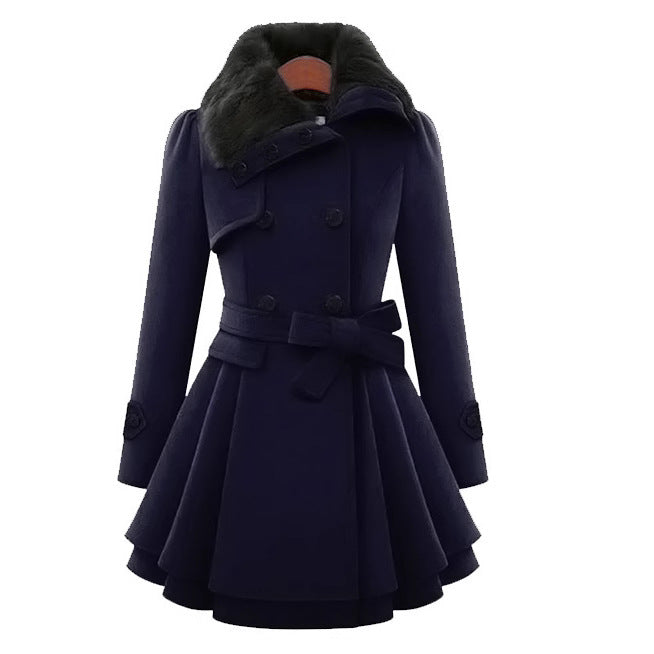 VISSONG Women’s Plush-Collar Bow-Waist Fit-and-Flare Coat