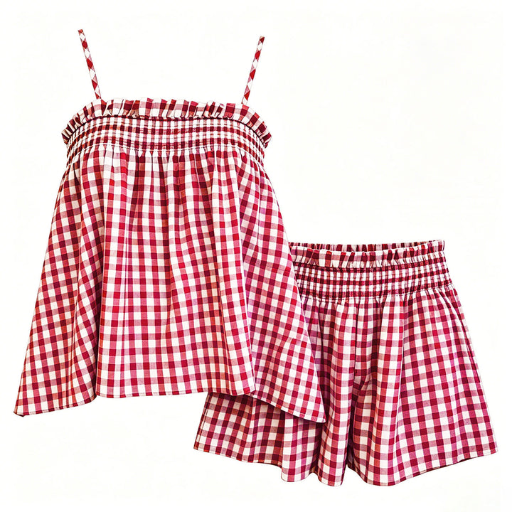 VISSONG Women’s Gingham Smocked Ruffle Camisole