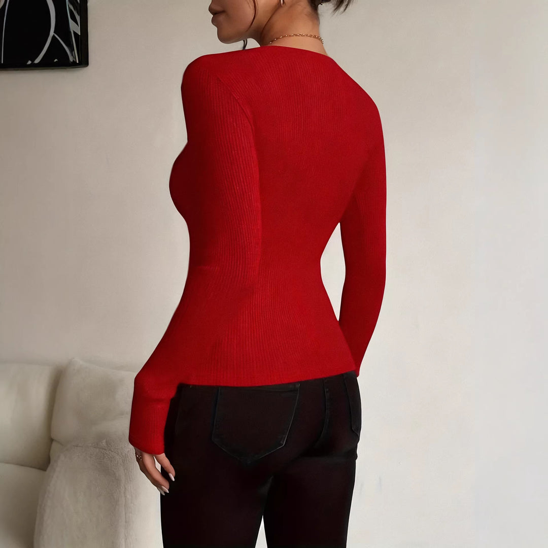 VISSONG Women’s Twist-Front Cutout Ribbed Knit Top