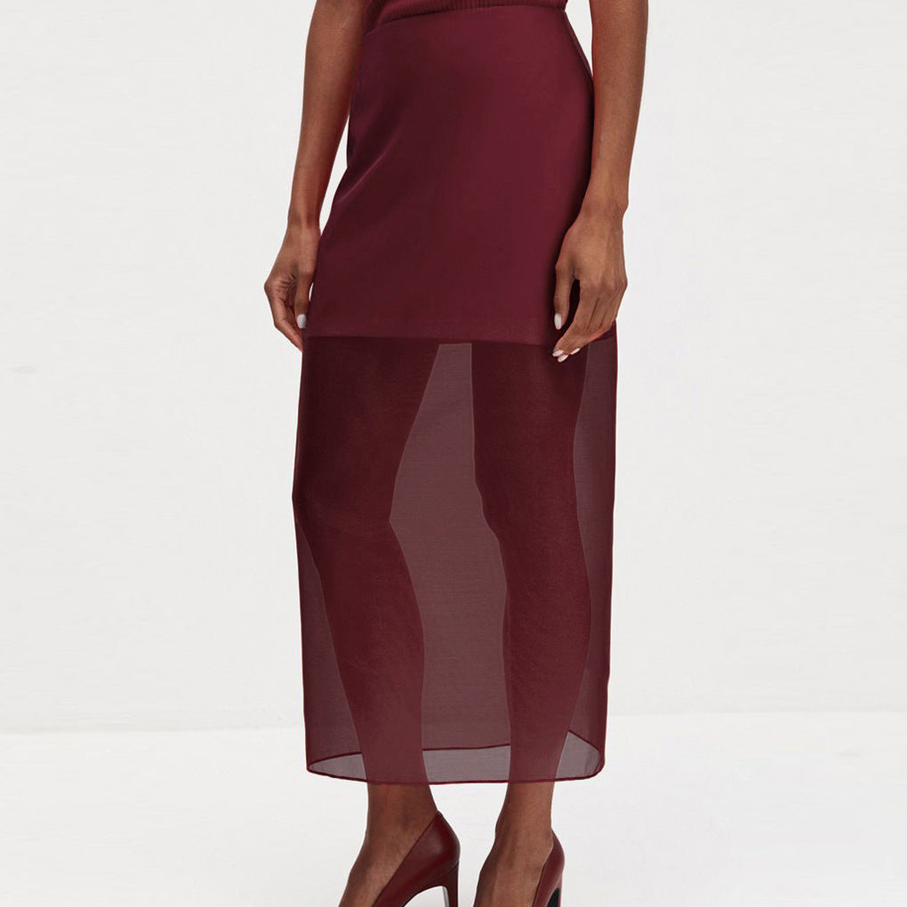 Sheer Overlay High-Waist Maxi Skirt