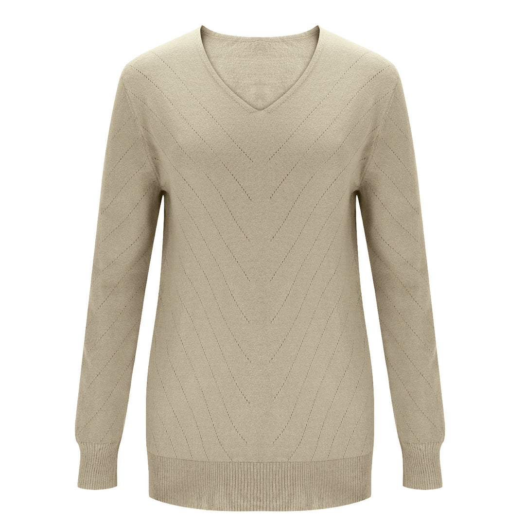 VISSONG Women’s Chevron Pointelle V-Neck Knit Sweater