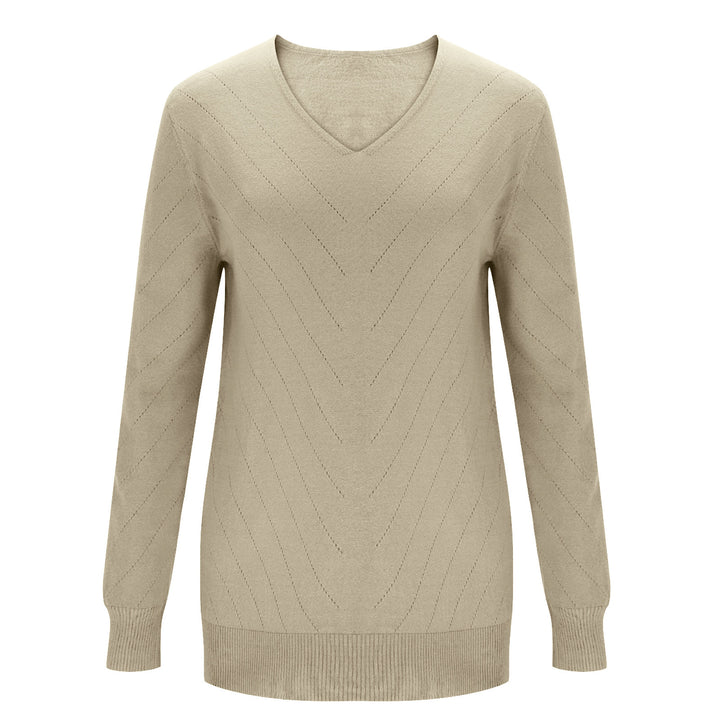 VISSONG Women’s Chevron Pointelle V-Neck Knit Sweater