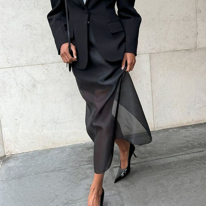 Sheer Overlay High-Waist Maxi Skirt