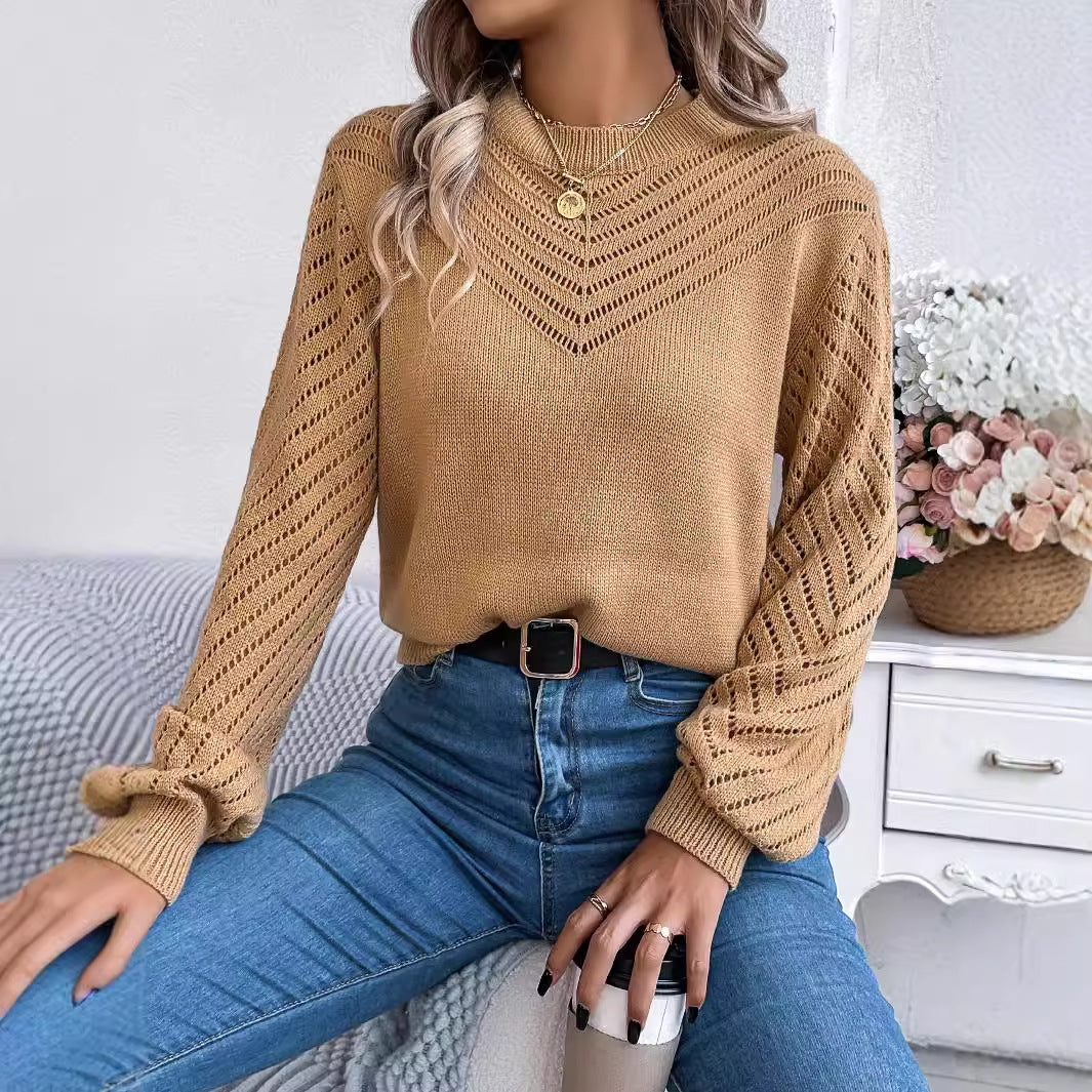 Women’s Chevron Openwork Balloon-Sleeve Sweater