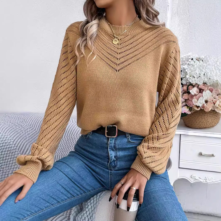 Women’s Chevron Openwork Balloon-Sleeve Sweater
