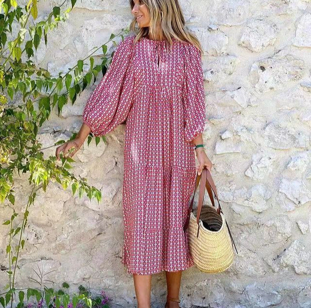 VISSONG Women’s Boho Print Balloon-Sleeve Tiered Maxi Dress