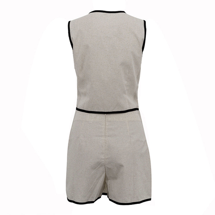Contrast-Trim Vest &amp; Skort Set