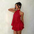 Women's Chiffon Halter Neck Layered Mini Dress