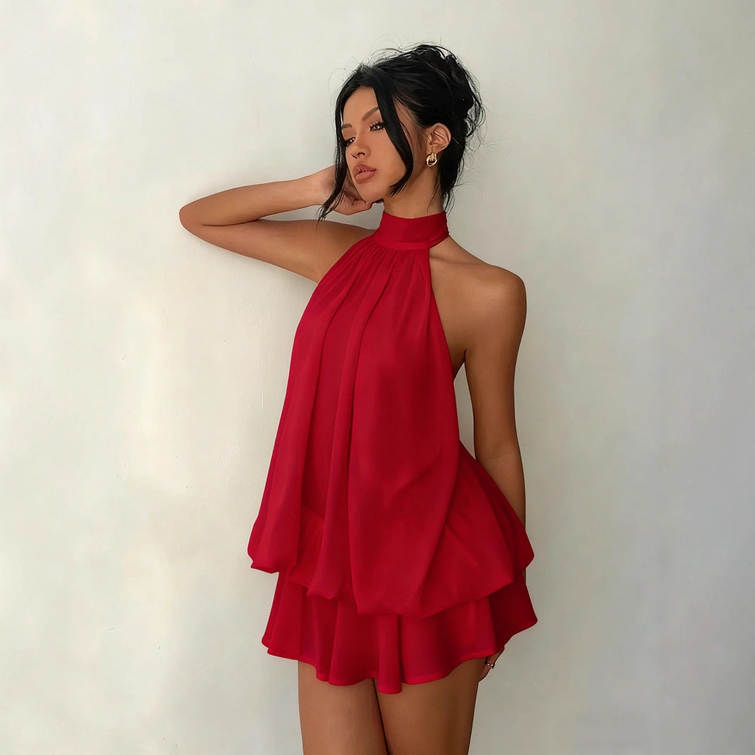 Women's Chiffon Halter Neck Layered Mini Dress