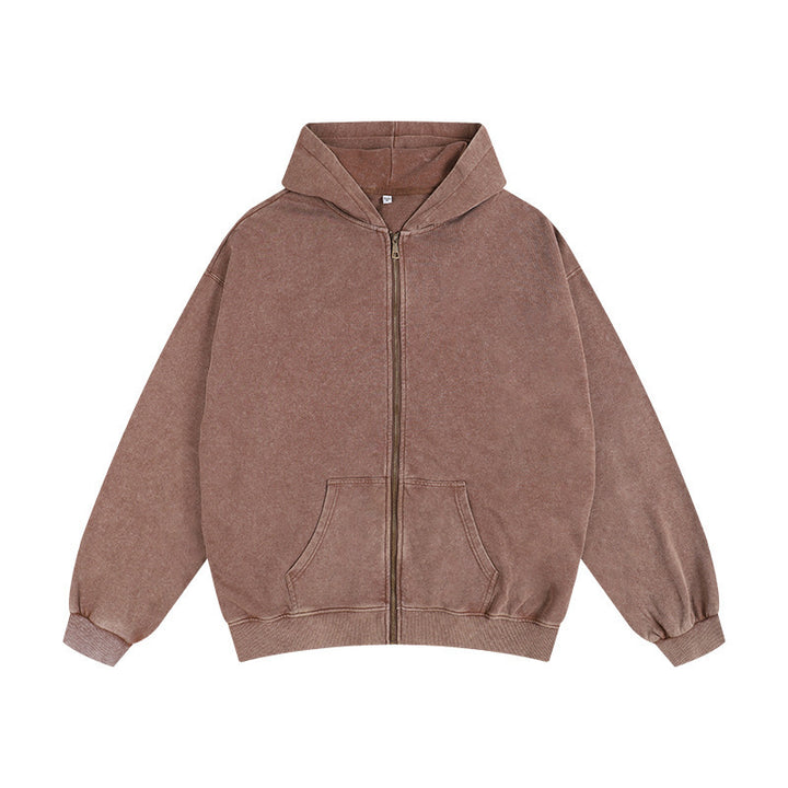 VISSONG Vintage Washed Zip-Up Hoodie
