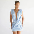 Women's Ruched Twist Front Deep V Neck Mini Dress