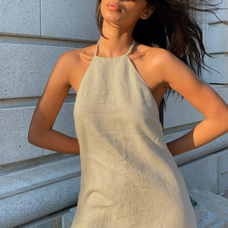 Linen-Look Halter Mini Dress