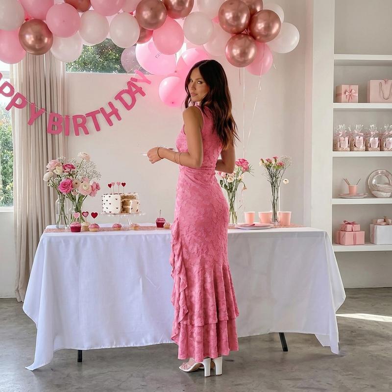 Romantic Lace Floral Mermaid Maxi Dress