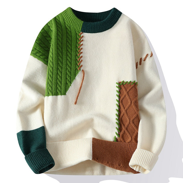 VISSONG Women’s Contrast-Stitch Cable Panel Knit Sweater