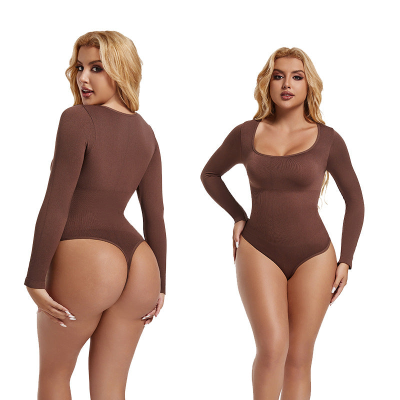 VISSONG Women’s Square-Neck Long-Sleeve Fitted Bodysuit