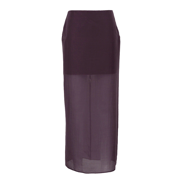 Sheer Overlay High-Waist Maxi Skirt